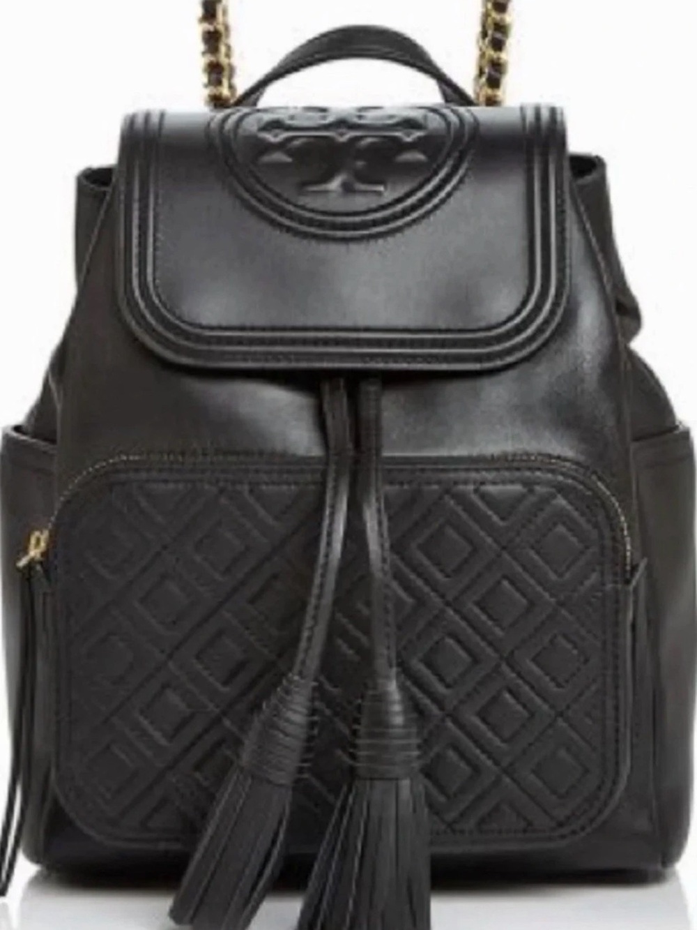 Tory Burch Black Quilted Leather Mini Backpack with Tassels
